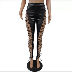 Fashion sexy leather cross tie pants